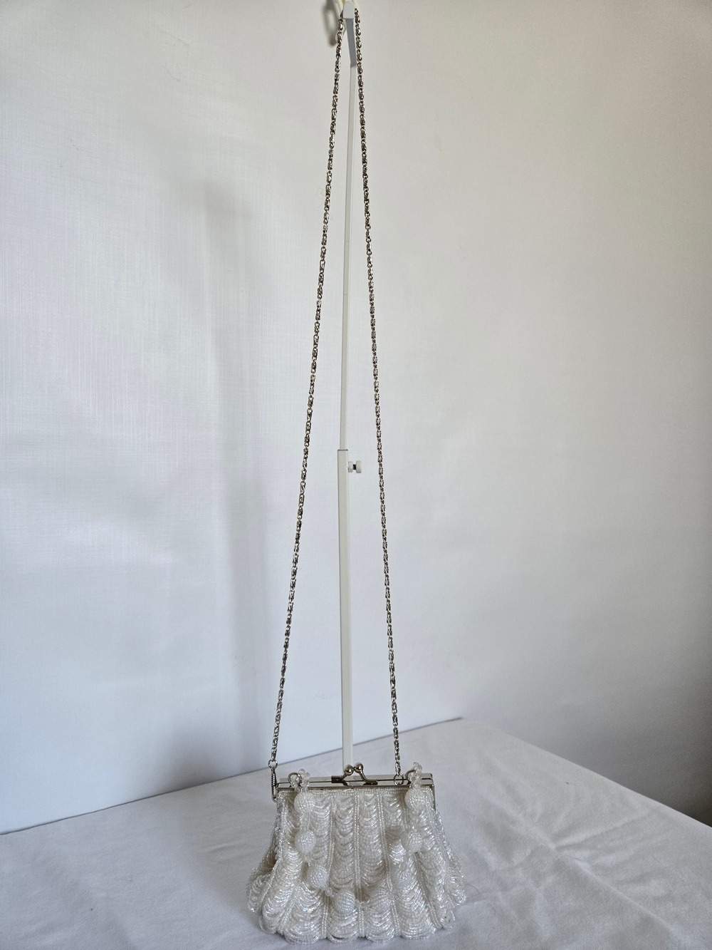 CLUTCH CROSSBODY BAG WHITE BEADED IRIDESCENT BRIDAL WEDDING FORMAL EVENING - Picture 9 of 15
